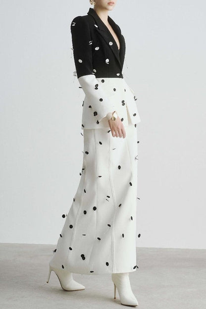 Gana Sequin Dot Trumpet Blazer - White
