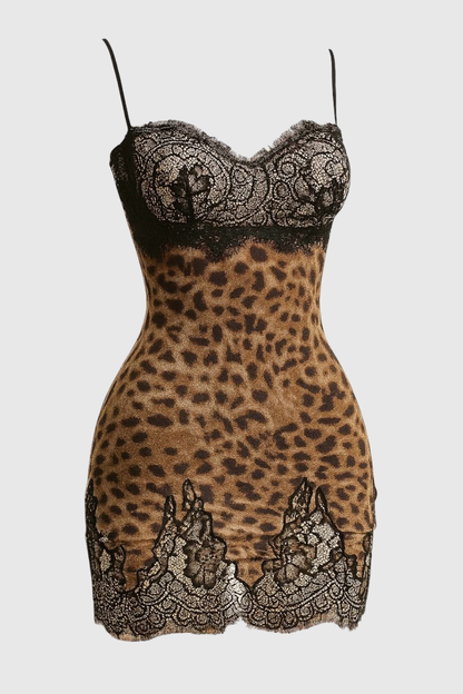 Gannan Lace Leopard Mini Dress
