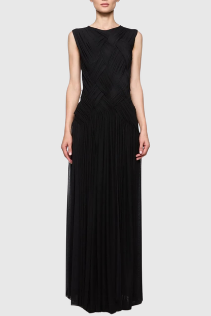 Gazelle Sleeveless Braid Tulle Maxi Dress - Black