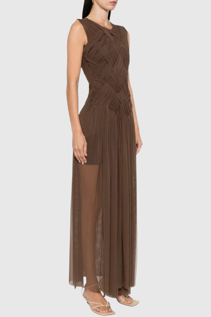 Gazelle Sleeveless Braid Tulle Maxi Dress - Brown