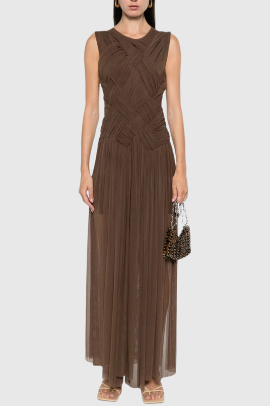 Gazelle Sleeveless Braid Tulle Maxi Dress - Brown