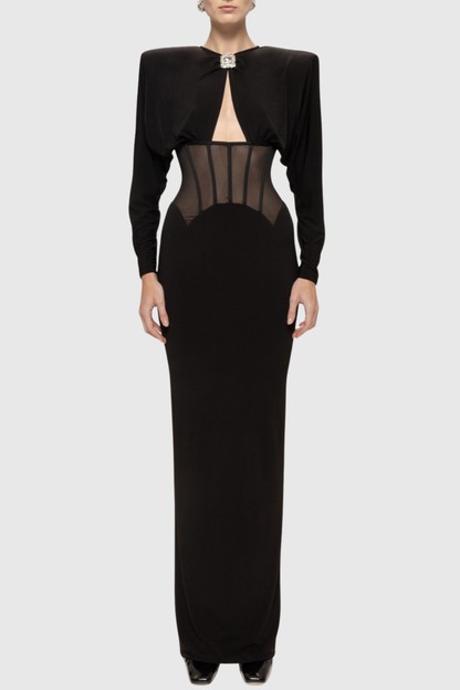 Giffora Cutout Mesh Corset Maxi Dress