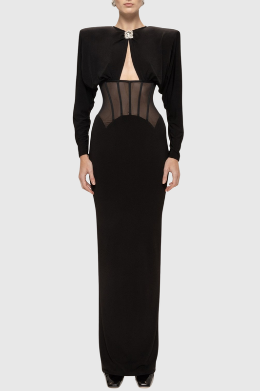 Giffora Cutout Mesh Corset Maxi Dress