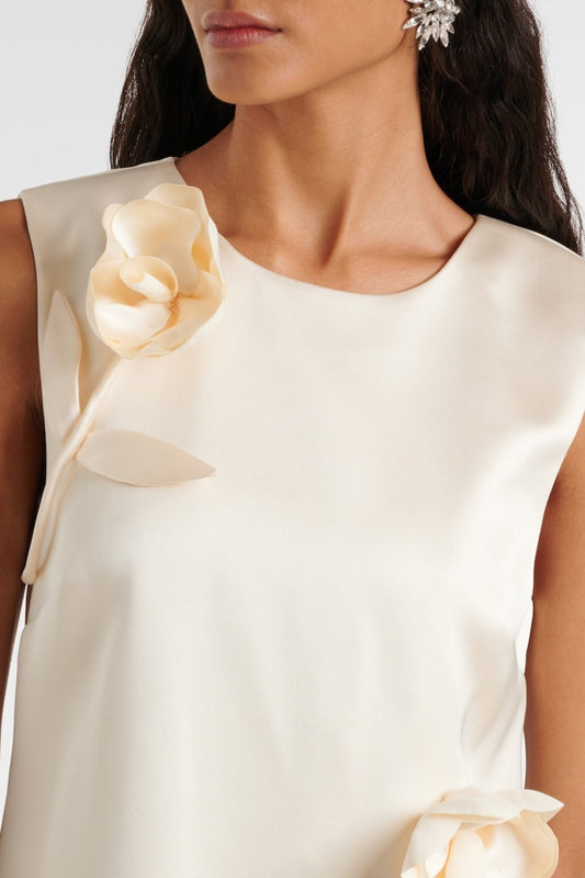 Giorlia Floral Appliqué Satin Mini Dress