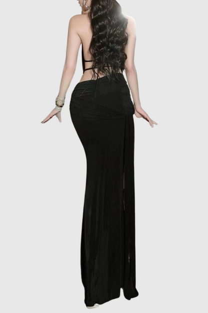 Grisha Halter Draped Backless Maxi Dress - Black