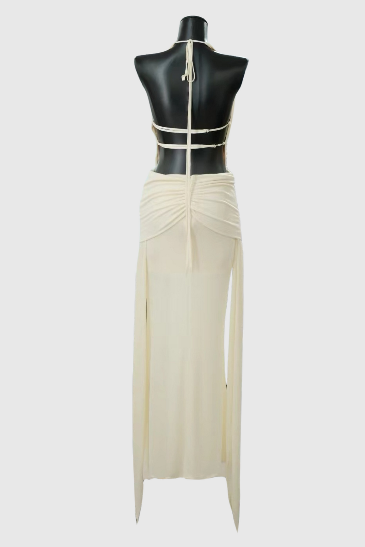 Grisha Halter Draped Backless Maxi Dress - Beige