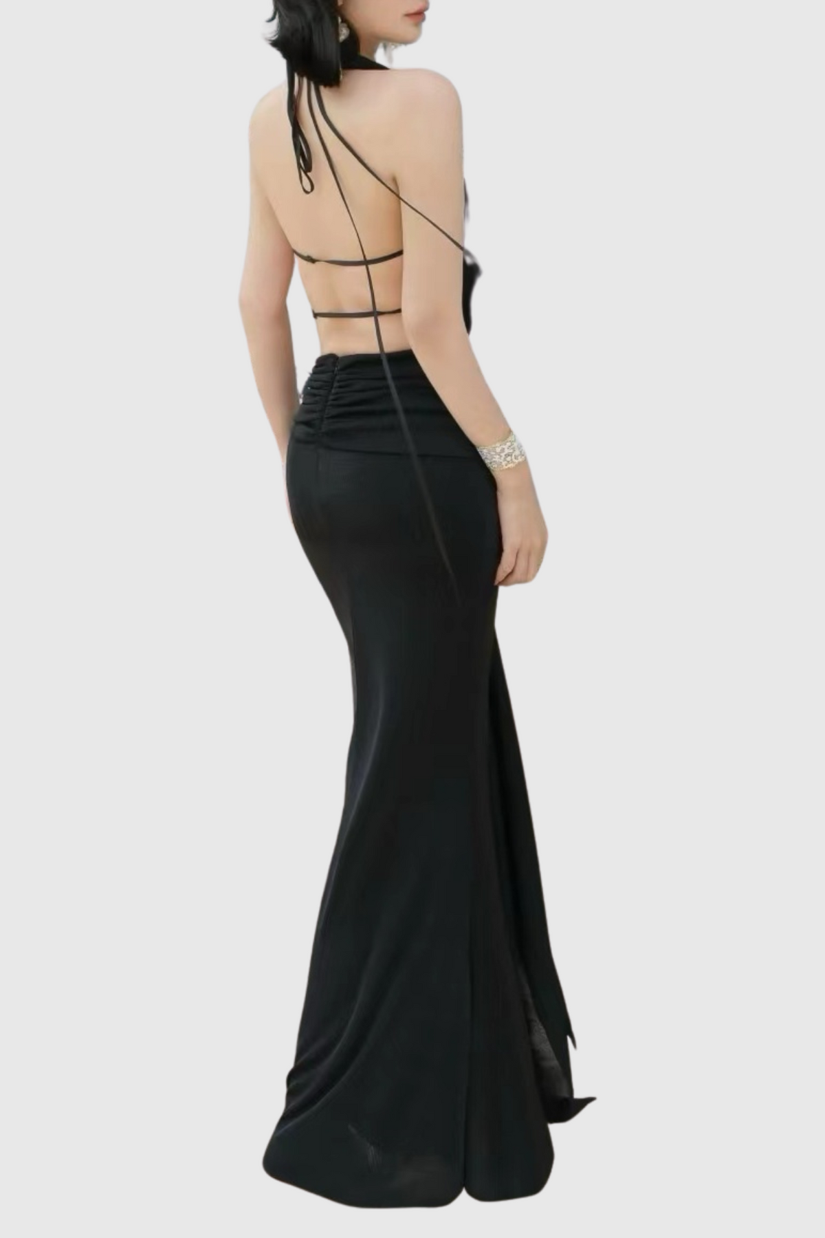 Grisha Halter Draped Backless Maxi Dress - Black