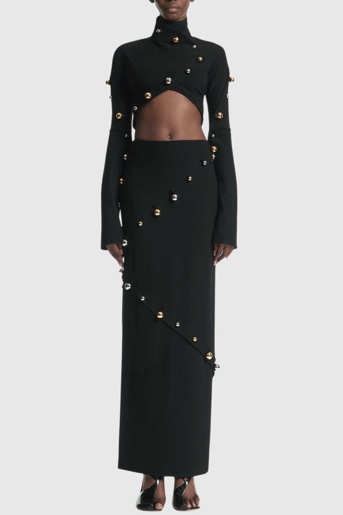 Gwyly Buttoned Embellished Top & Skirt Set