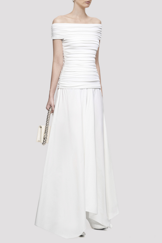 Harsian Off Shoulder Draped Maxi Dress - White
