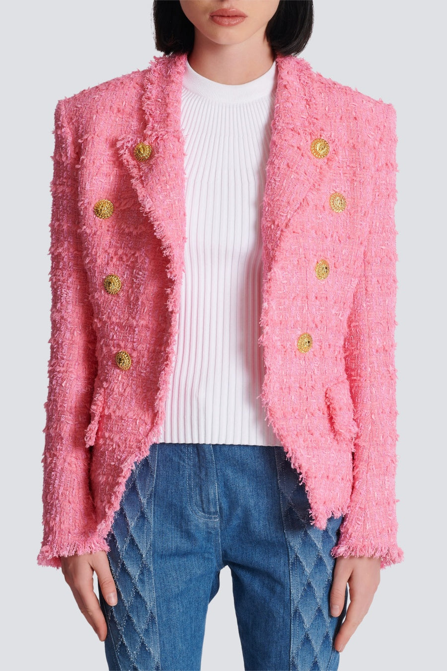 Hazel Gold Buttoned Tweed Jacket