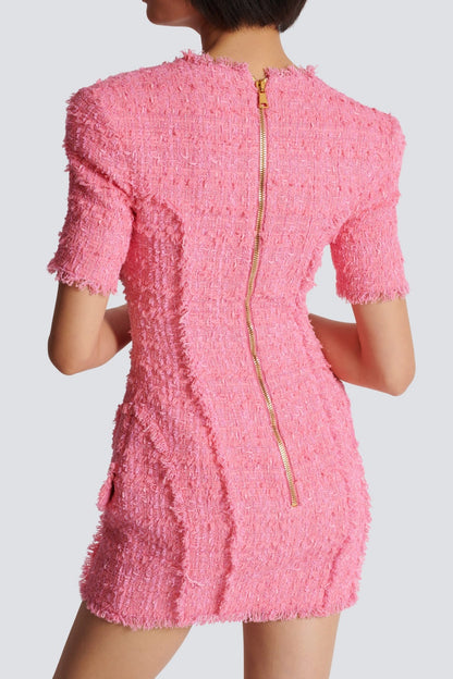 Hazel Gold Buttoned Tweed Mini Dress