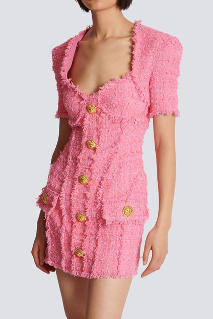 Hazel Gold Buttoned Tweed Mini Dress