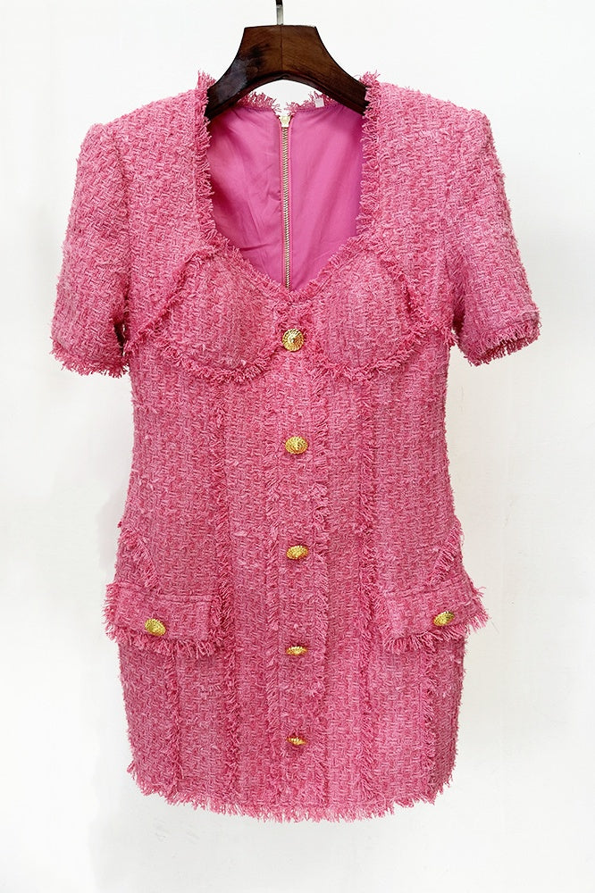 Hazel Gold Buttoned Tweed Mini Dress