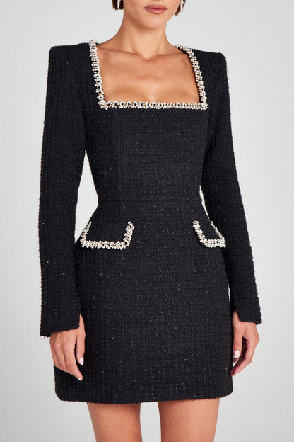 Hilary Embellished Tweed Long Sleeve Mini Dress