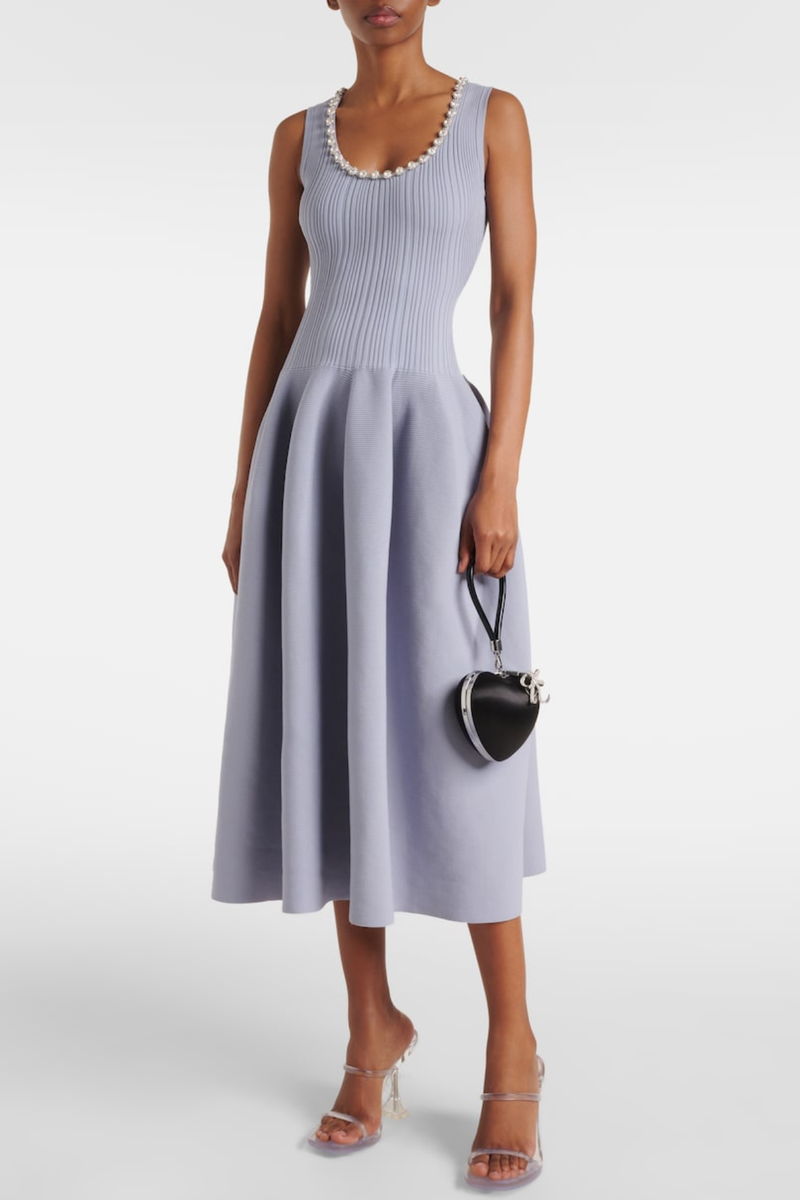 Hoxo Crystal Embellished Knit Midi Dress