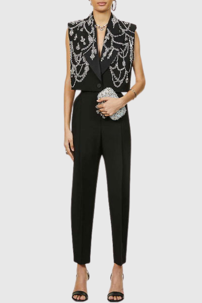 Hueya Crystal Embellished Vest - Black