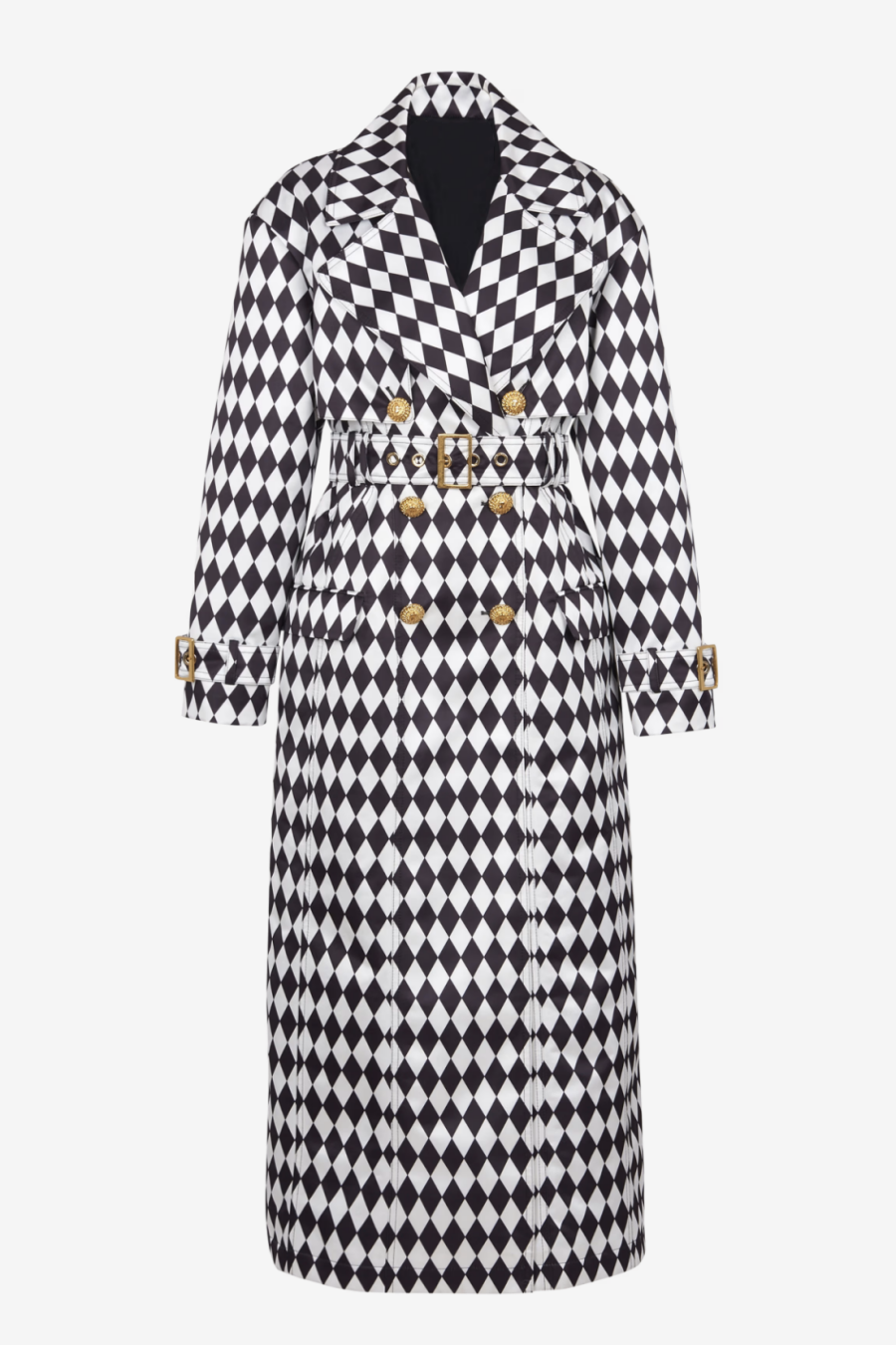 Hyrine Diamond Print Belted Trench Coat