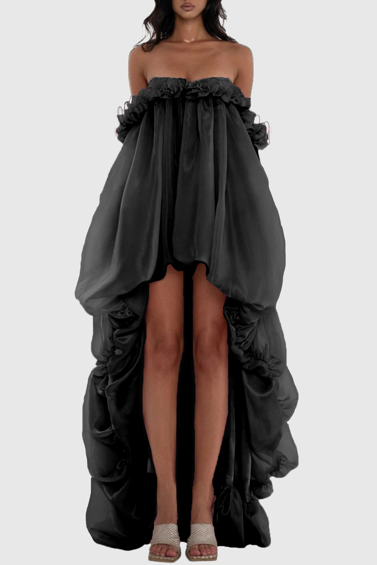 Icha Strapless Balloon Maxi Dress - Black