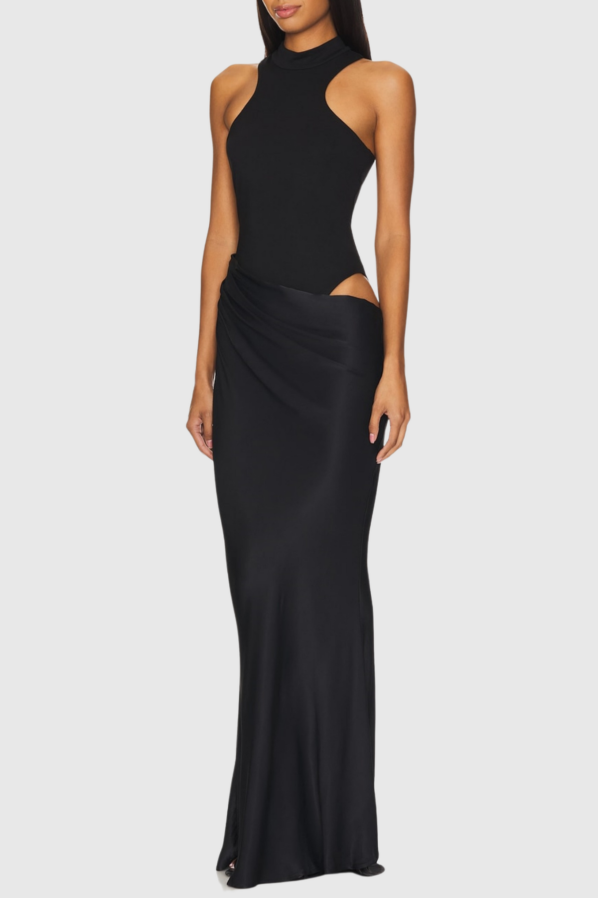 Ilya Asymmetrical Cutout Satin Maxi Dress - Black
