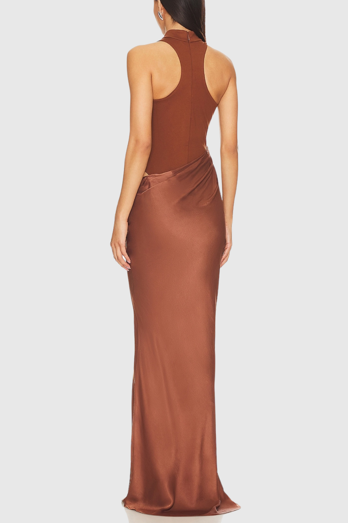 Ilya Asymmetrical Cutout Satin Maxi Dress - Brown