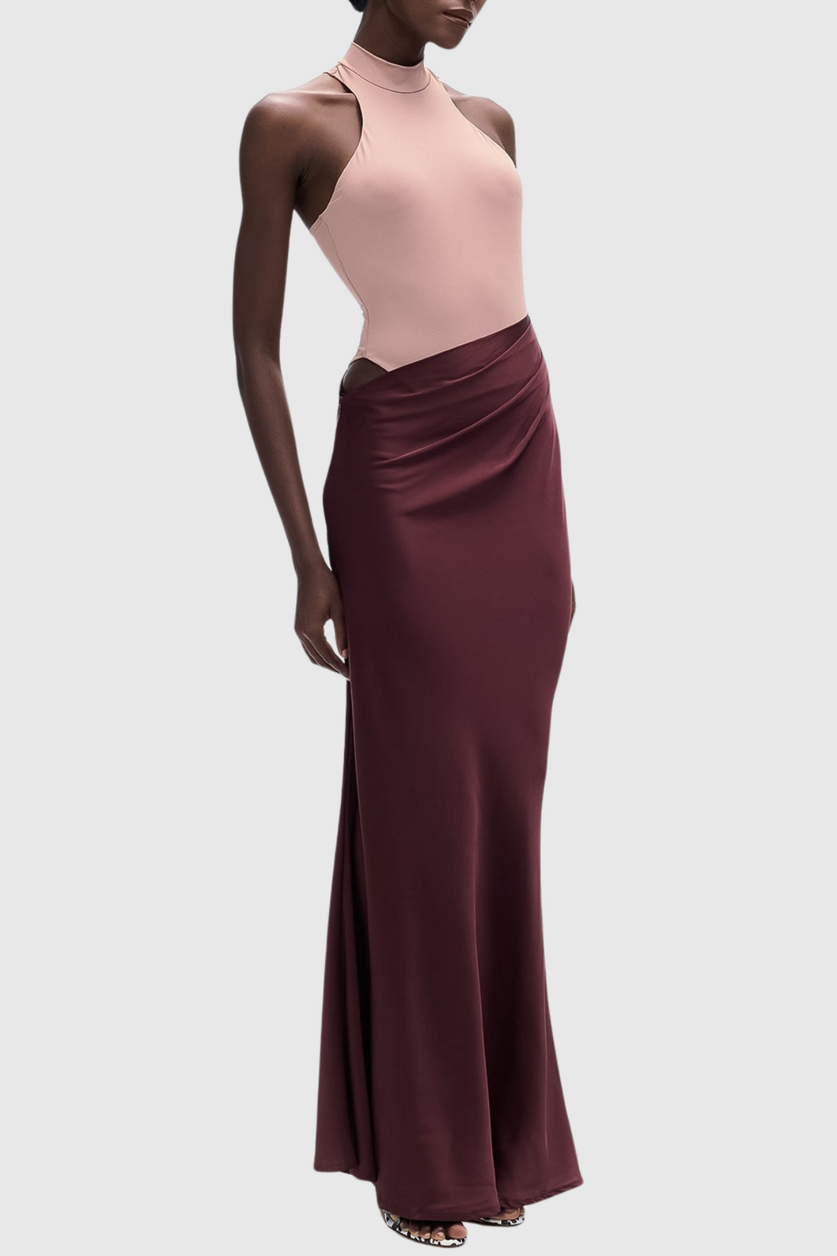 Ilya Asymmetrical Cutout Satin Maxi Dress - Khaki