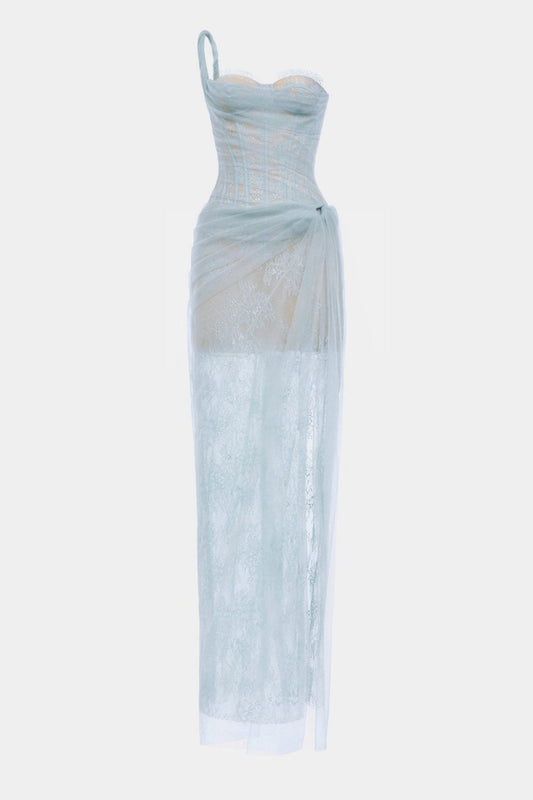 Inina Lace Corset One Shoulder Maxi Dress - Blue