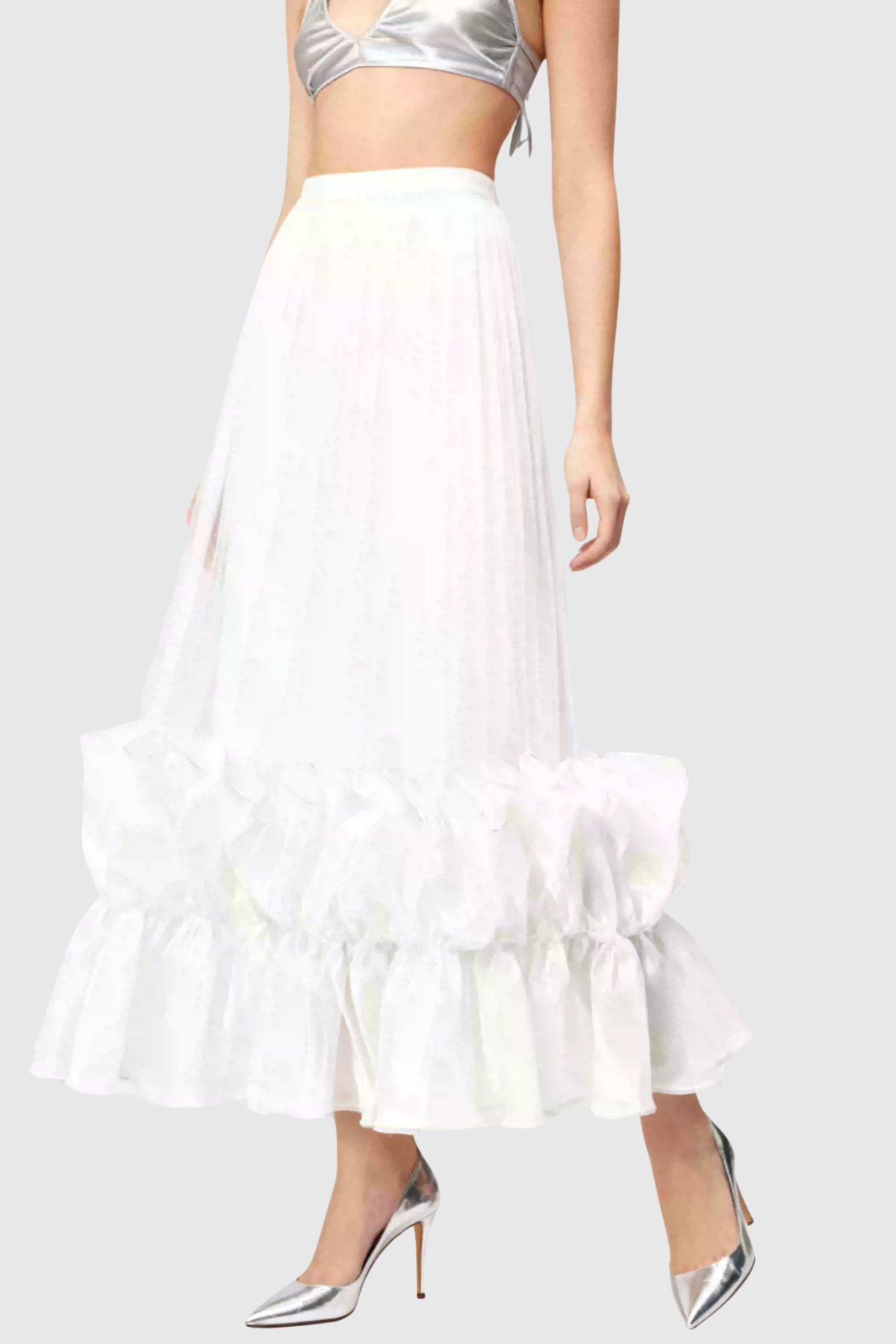 Inya Ruffle Pleated Maxi Skirt - White