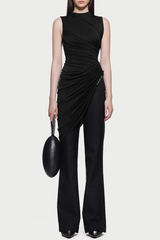 Irma Asymmetric Ruched Top - Black