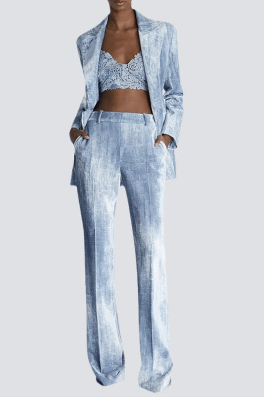 Isleta Print Blazer Two Piece Set - Blue