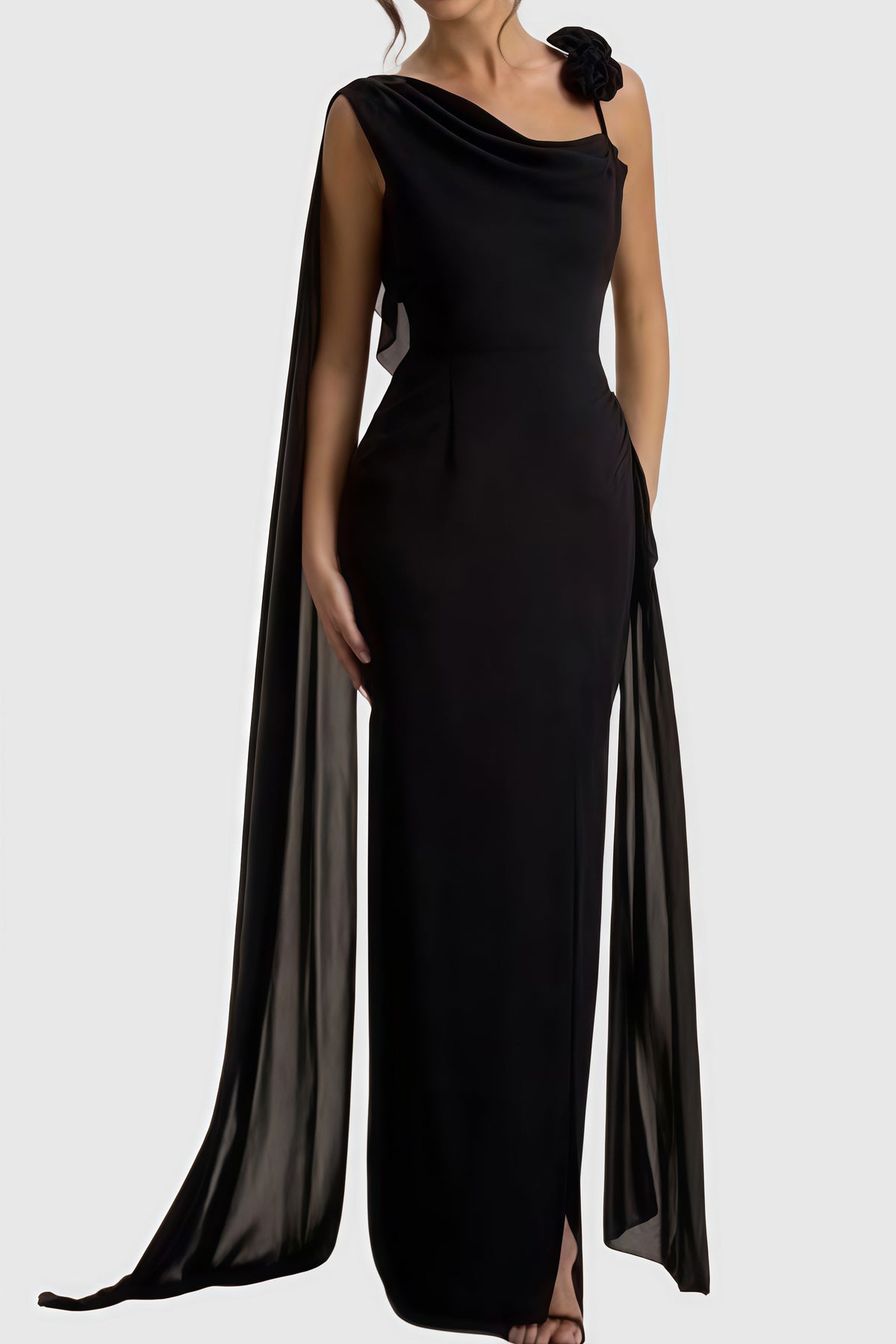 Ismsa Floral Draped Chiffon Maxi Dress