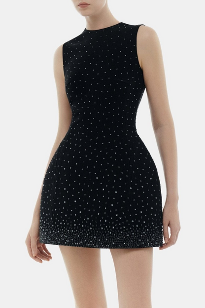 Jacara Crystal Sleeveless Mini Dress - Black