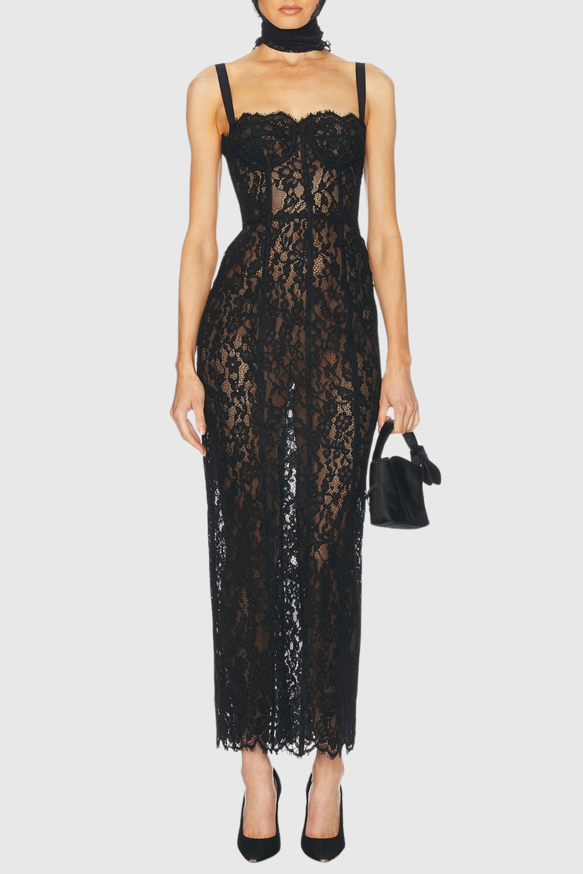 Jalana Lace Corset Midi Dress - Black