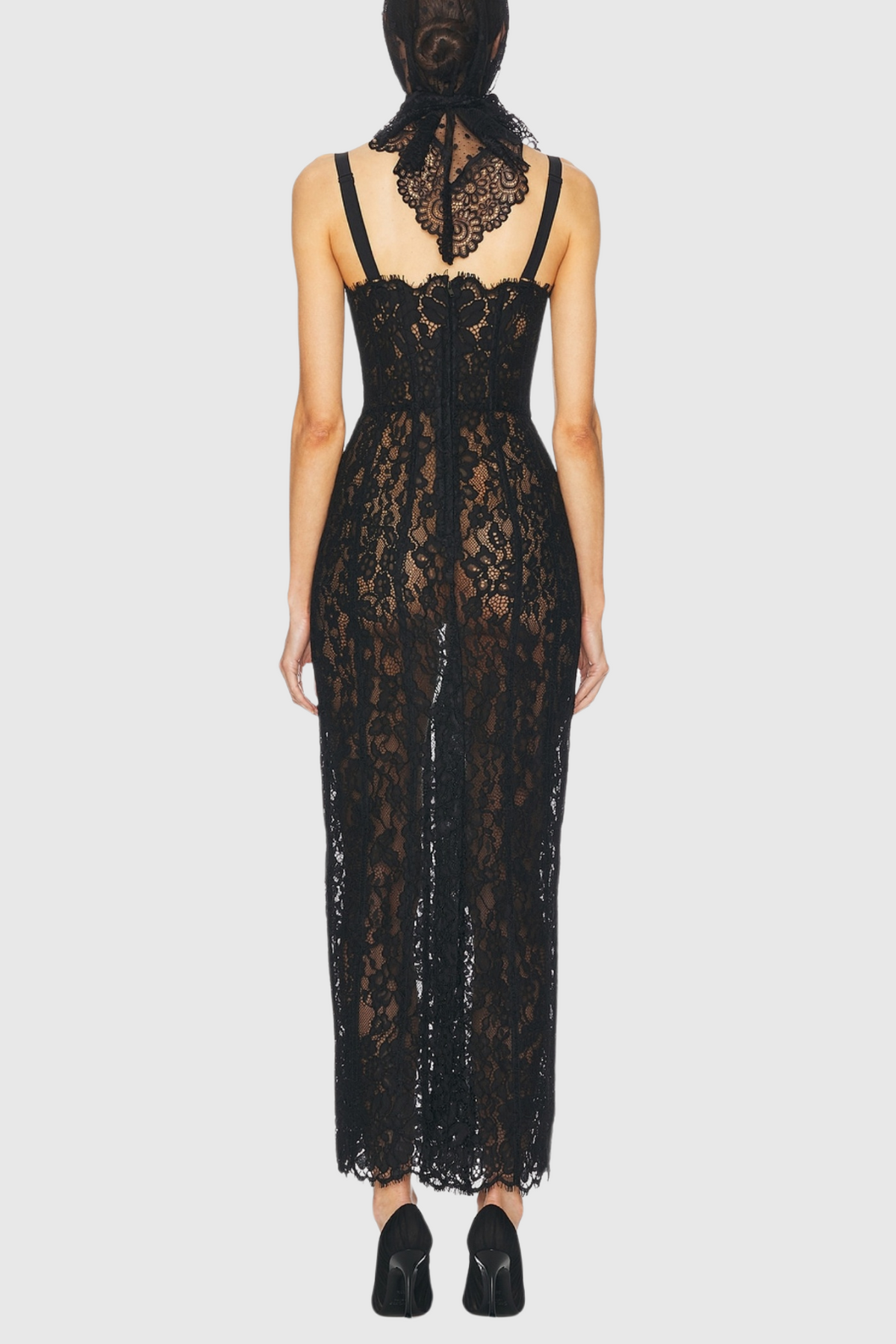 Jalana Lace Corset Midi Dress - Black