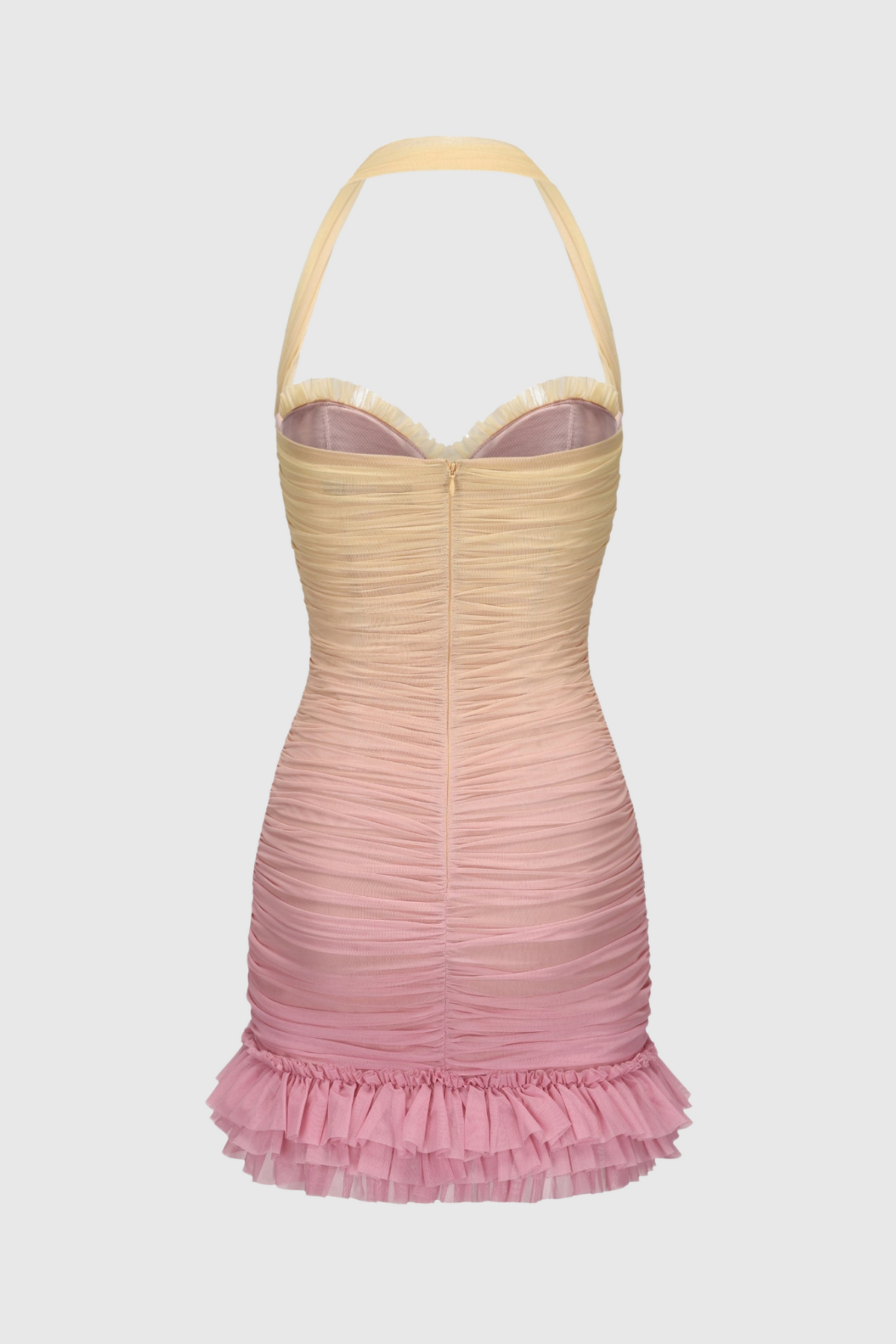 Jodelle Halter Mesh Gradient Rushed Mini Dress - Yellow