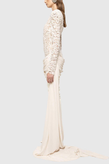 Jonella Sequin Embellished Lace Dreaped Mini Dress
