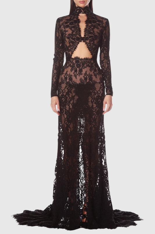 Juselius Lace Cutout Maxi Dress - Black