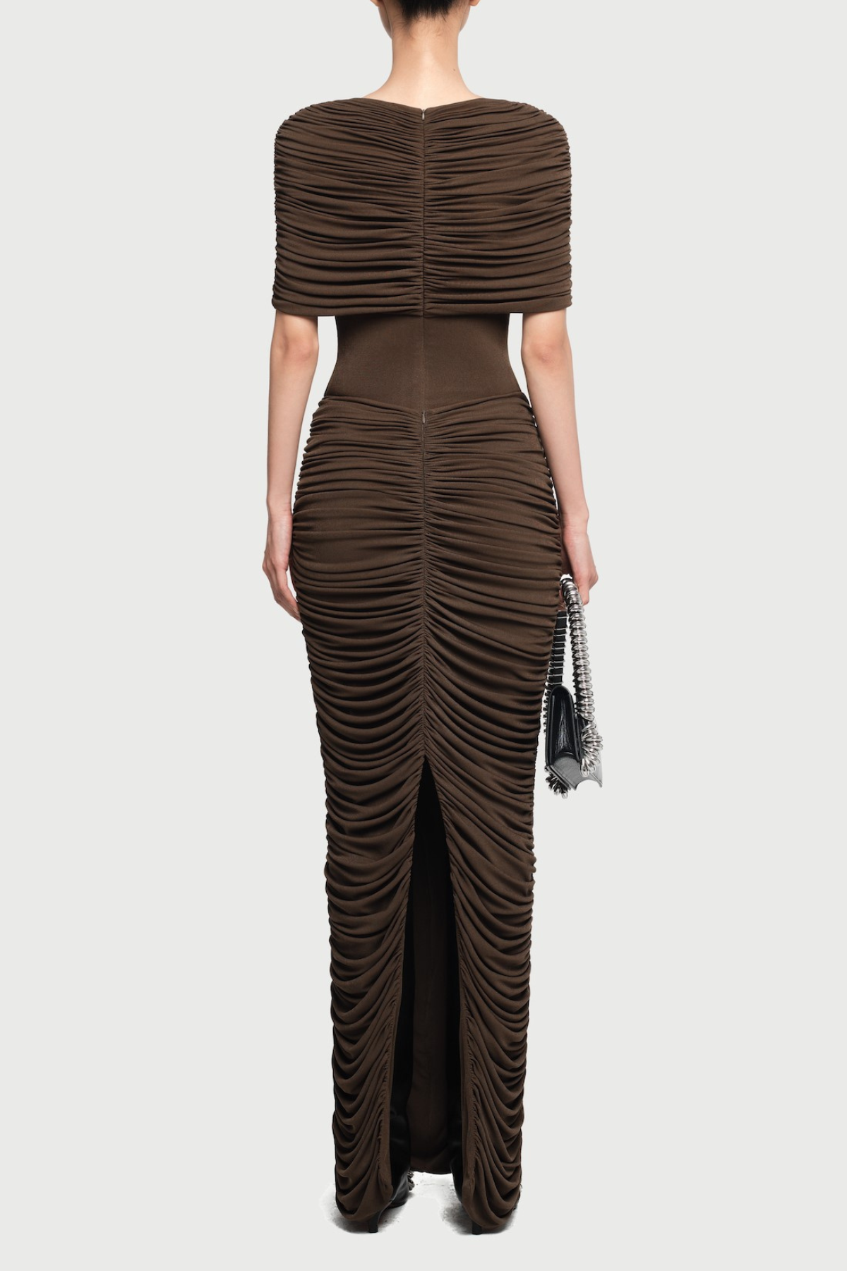 Kamyra Symmetrical Draped Shoulder Maxi Dress - Brown