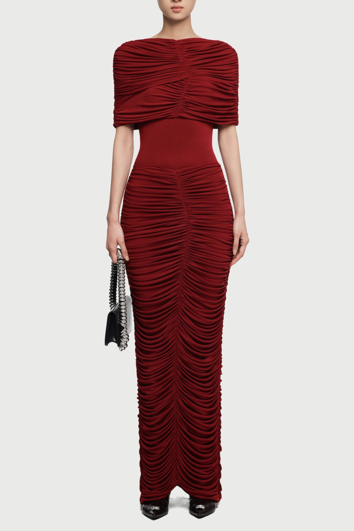 Kamyra Symmetrical Draped Shoulder Maxi Dress - Wine