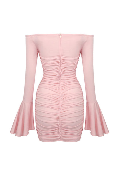 Karla Ruched Flower Off Shoulder Mini Dress