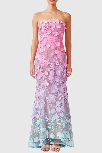 Katelyn Floral Embroidered Strapless Maxi Dress