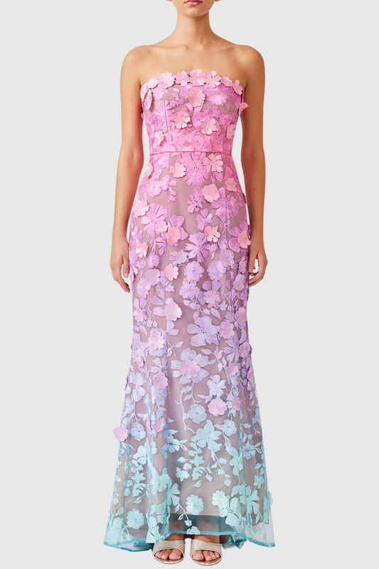 Katelyn Floral Embroidered Strapless Maxi Dress