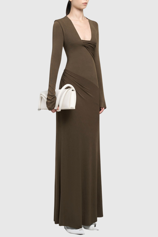 Katina Ruched Maxi Dress - Brown