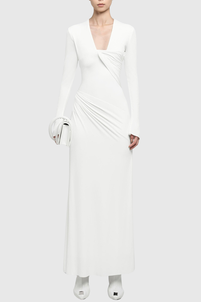 Katina Ruched Maxi Dress - White