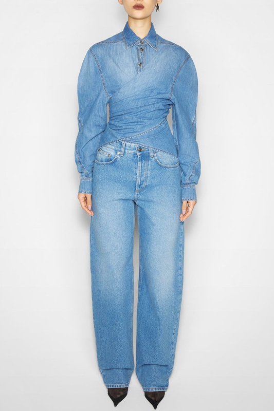 Katri Wrapped Denim Shirt - Blue