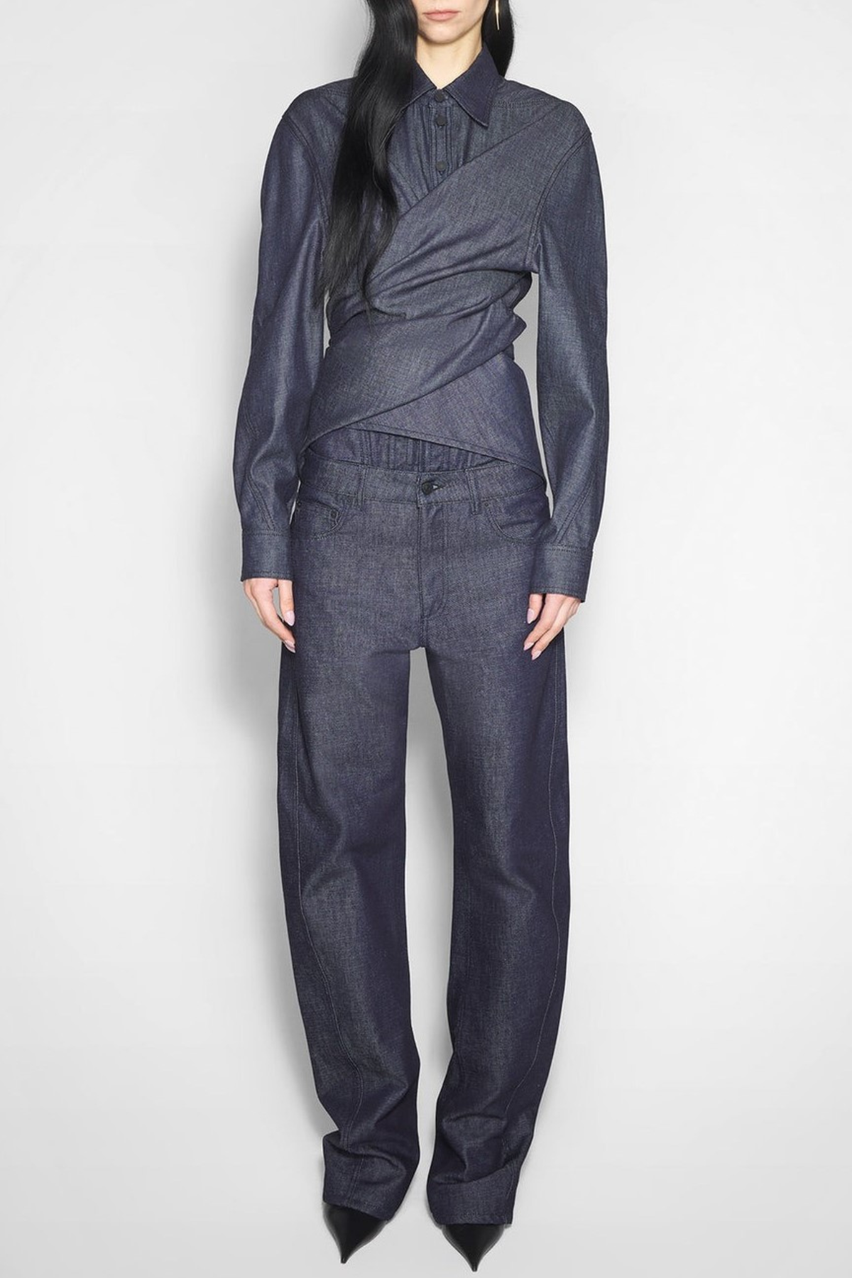 Katri Wrapped Denim Shirt - Navy