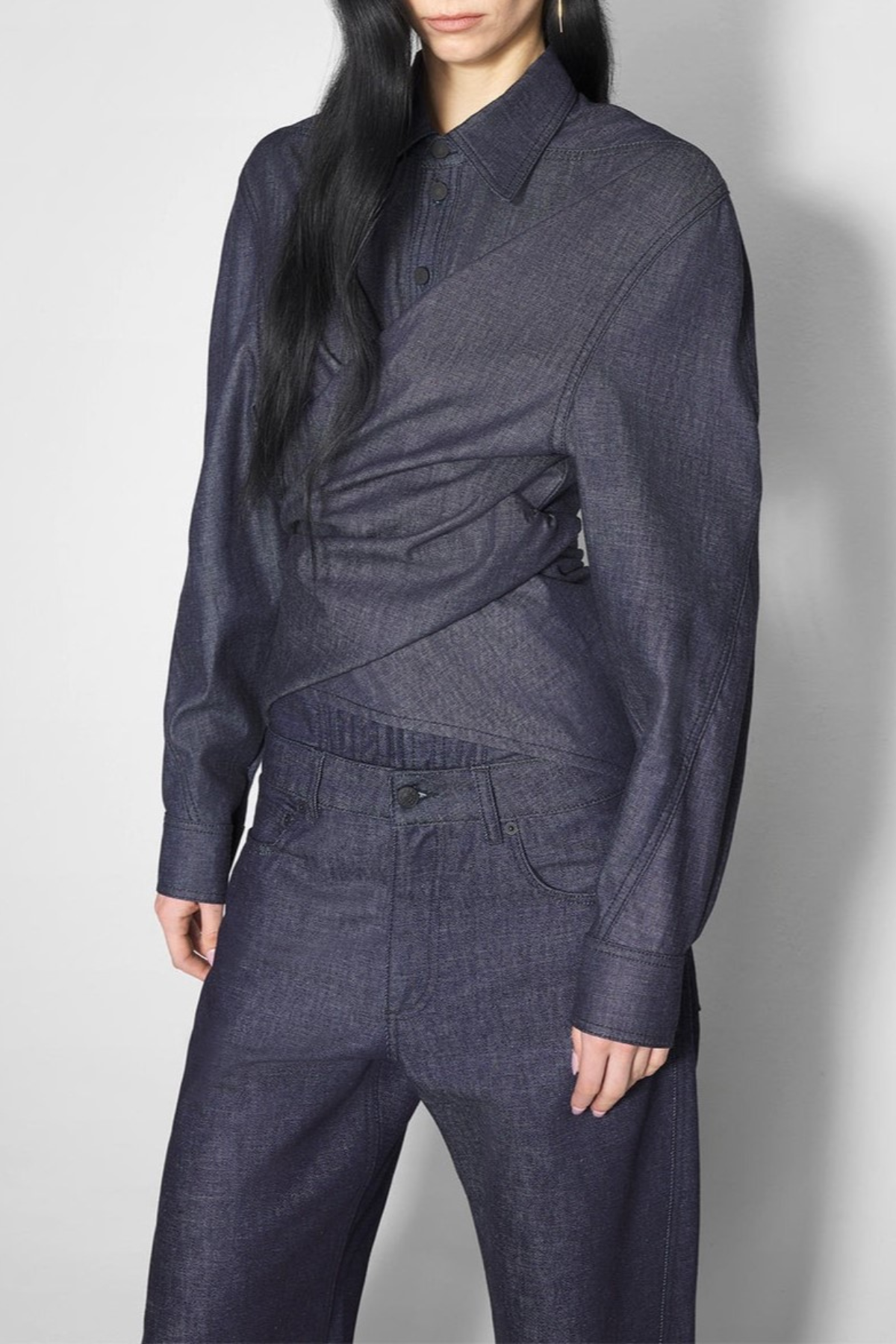 Katri Wrapped Denim Shirt - Navy