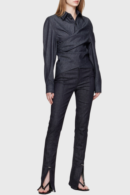 Katri Wrapped Denim Shirt - Navy