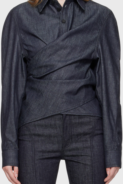 Katri Wrapped Denim Shirt - Navy