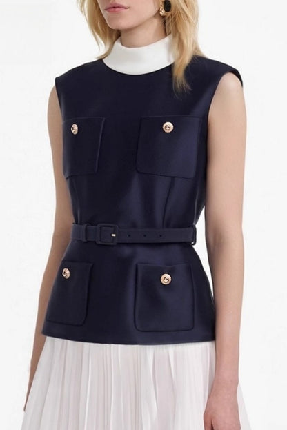 Kayele Sleeveless Belted Chiffon Mini Dress