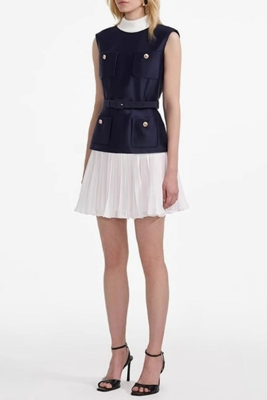 Kayele Sleeveless Belted Chiffon Mini Dress